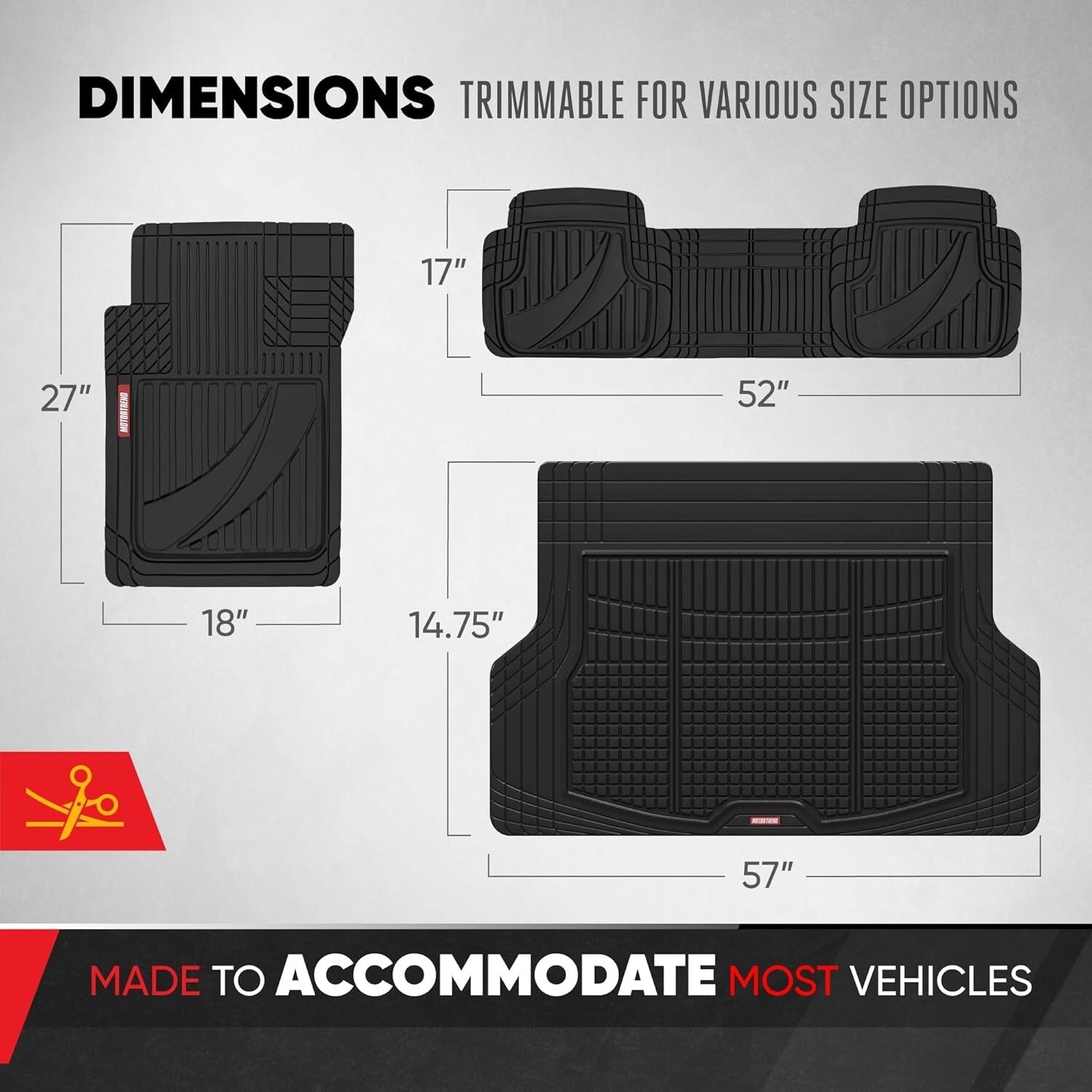 FlexTough Heavy Duty Black Rubber Car Floor Mats & Cargo Liner - All Weather Set