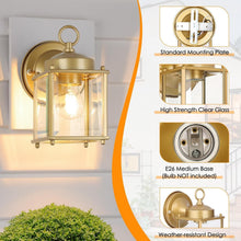 Load image into Gallery viewer, Weather Resistant Gold Wall Mount Lanterns - Set of 2 for Elegant Outdoor Spaces