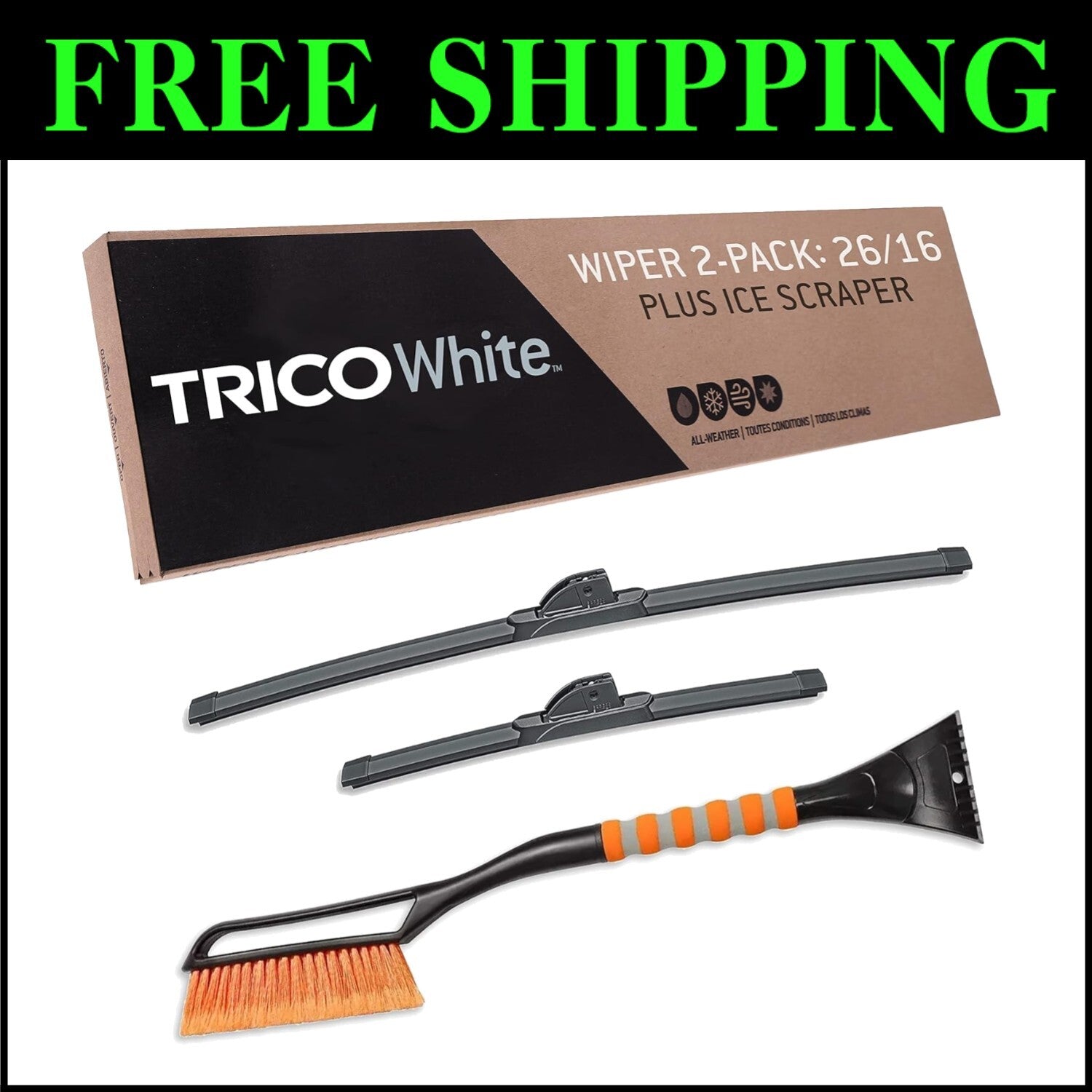 Premium Fit Wiper Blades Set 26" + 16" with Ice Scraper – Extreme Weather Ready