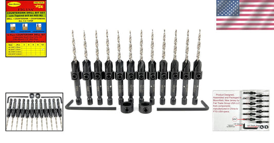 Adjustable Countersink Drill Bit Set - 12-Pc High-Speed Steel for Woodworking