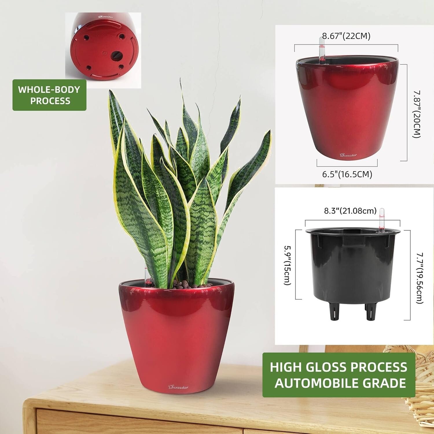 3L High Gloss Self-Watering Planter 9x8 Inches - Indoor/Outdoor Plant Care