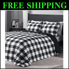 Load image into Gallery viewer, Stylish 3-Piece Black/White Plaid Comforter Set with Pillow Shams for Queen Beds