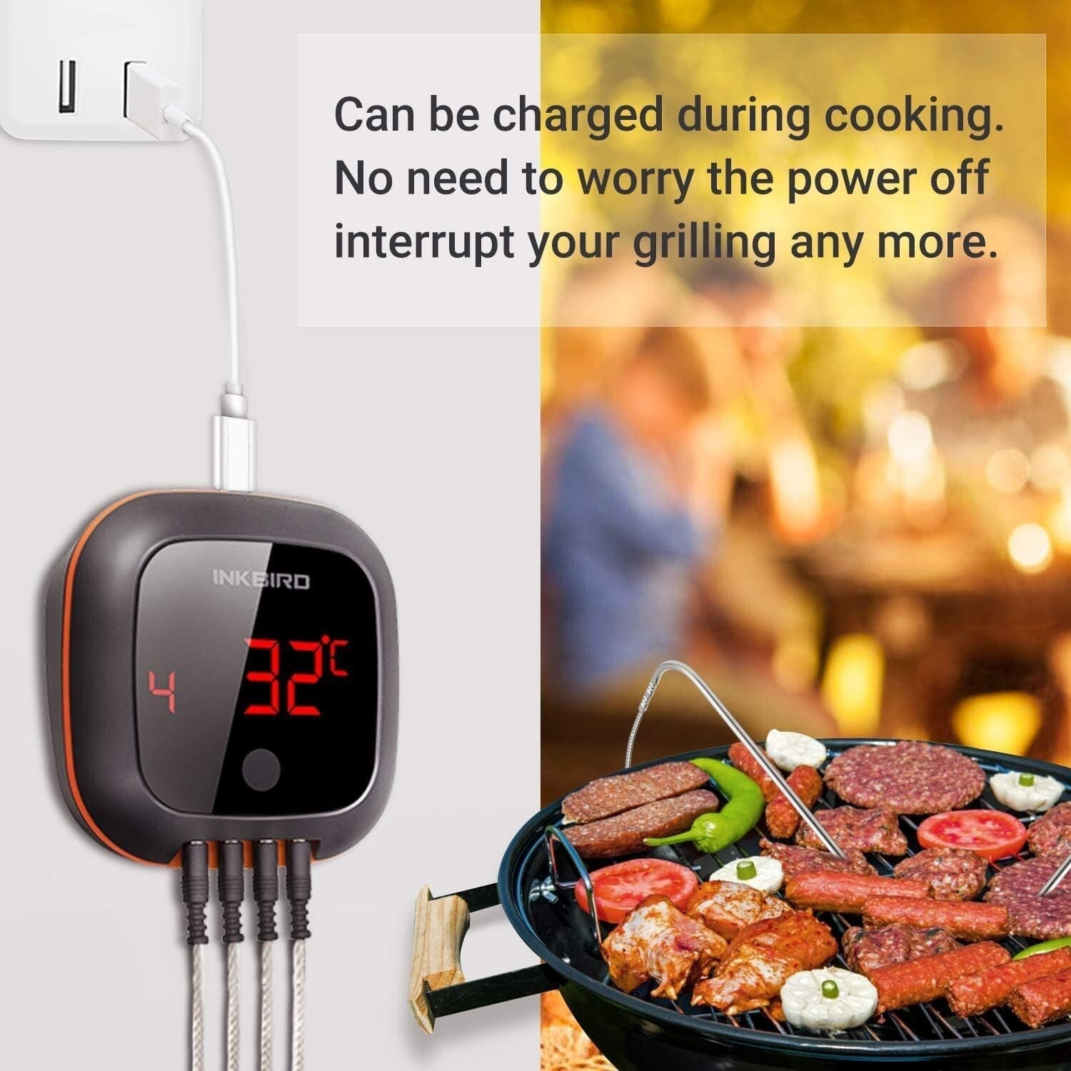 Digital BBQ Meat Thermometer - Bluetooth, 4 Probes, Timer, 150 ft Wireless Range