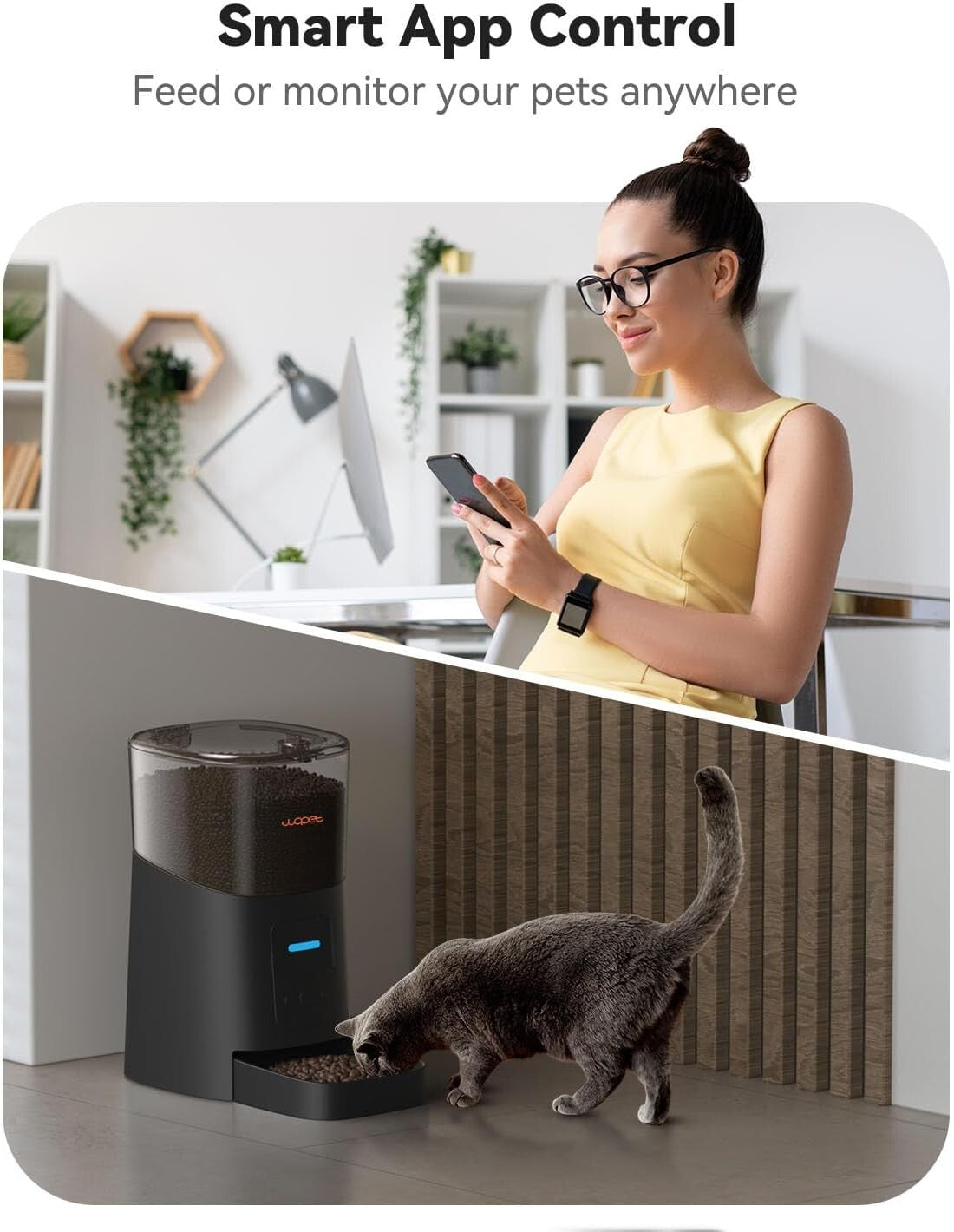 Smart Cat and Dog Feeder - 6L Automatic with Low Food Sensor & 15 Meals/Day