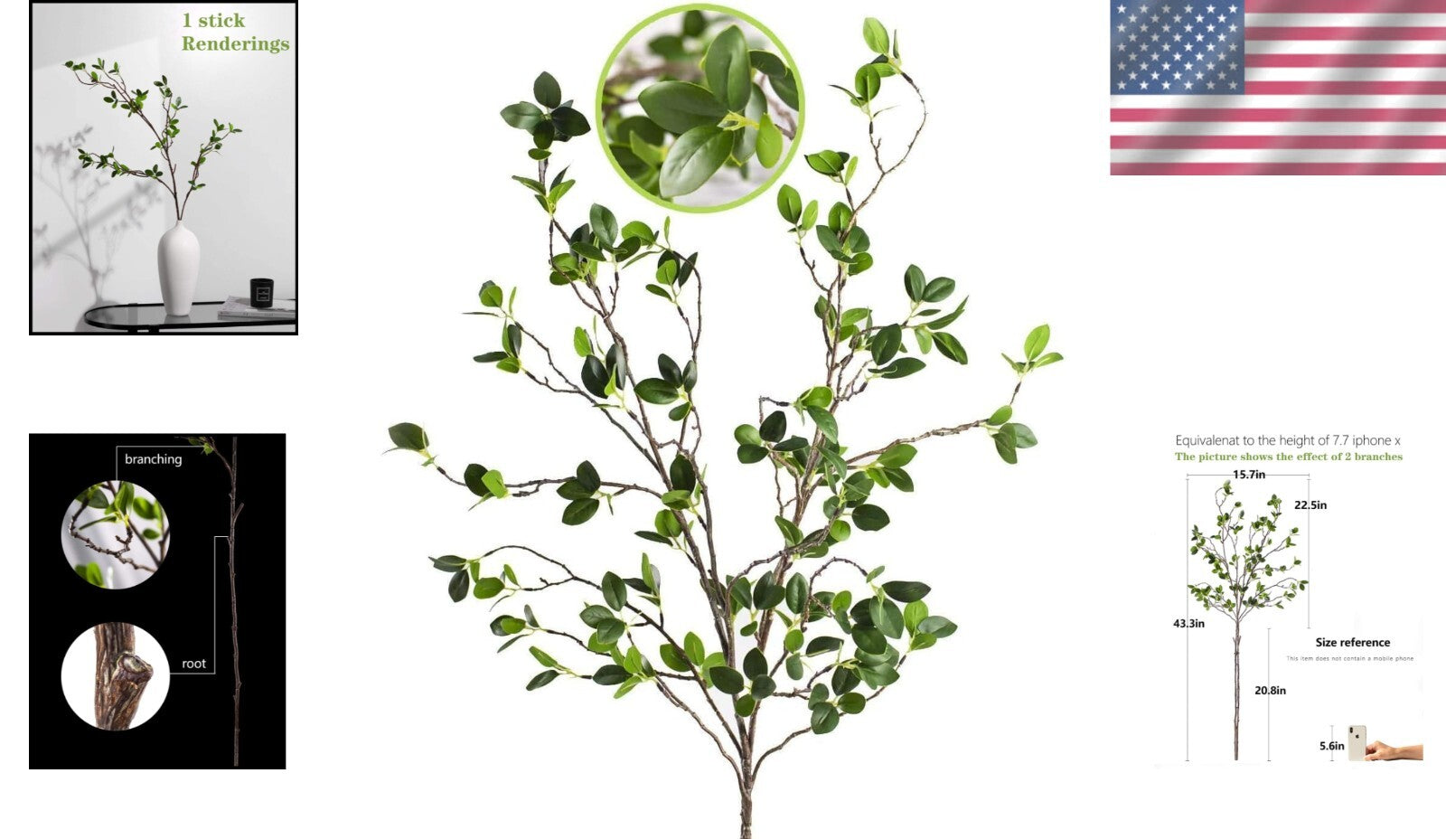 High-Quality 43.3 Inch Artificial Green Branches - 6 Pcs for Your Home & Garden