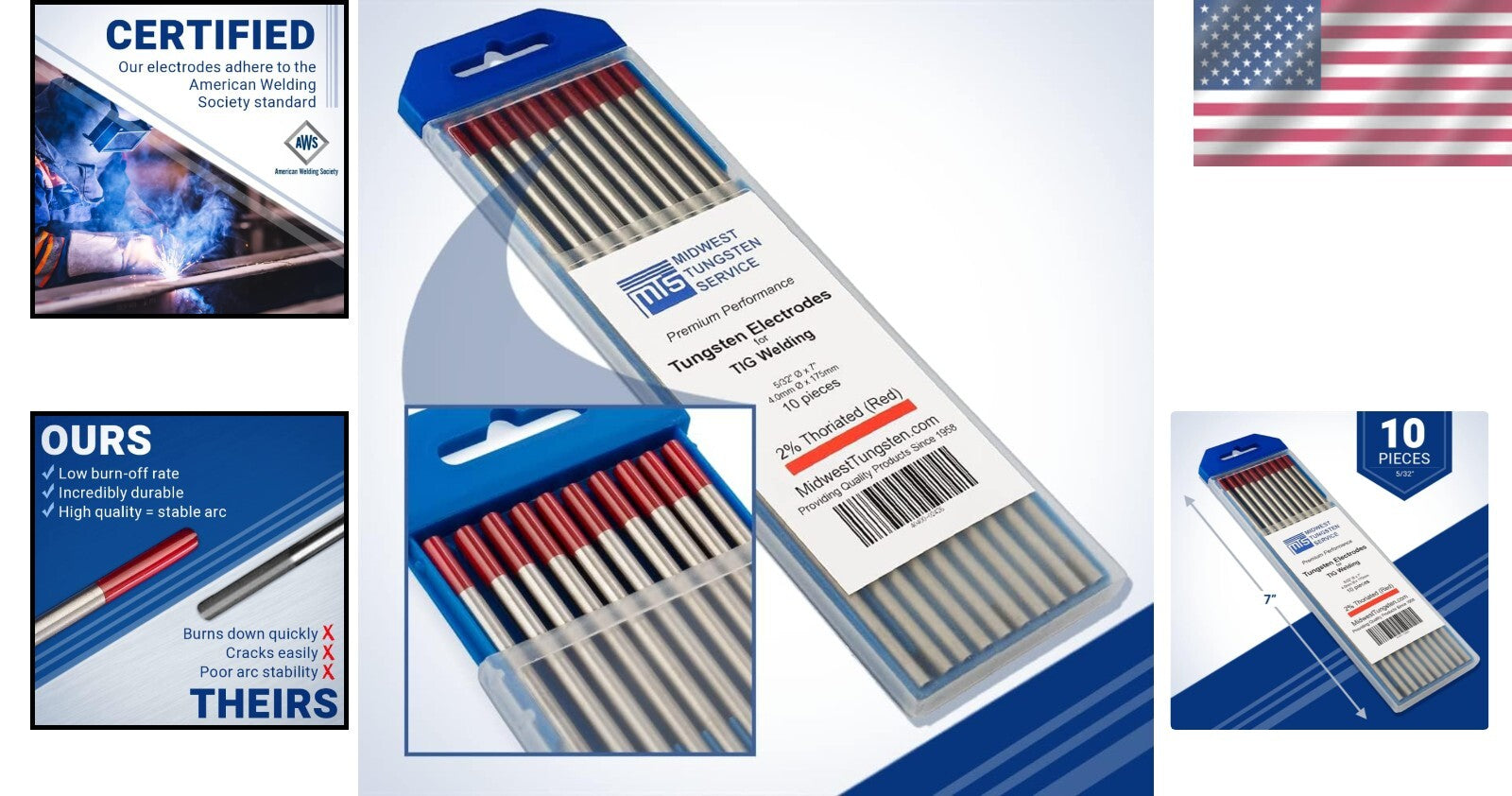Premium 2% Thoriated Tungsten Electrodes - Ideal for All Skill Levels in Welding