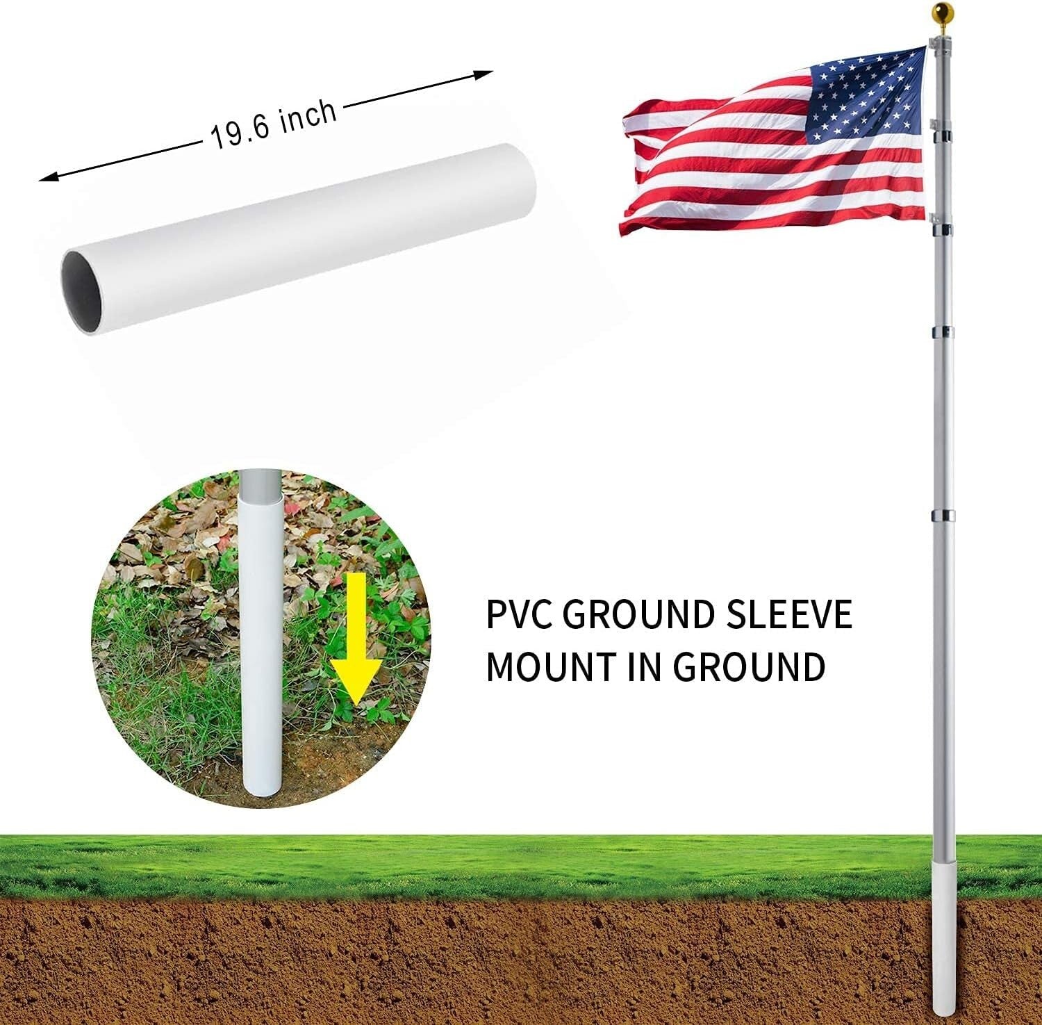 16Ft Heavy-Duty Telescopic Flag Pole Kit with American Flag - Durable & Elegant