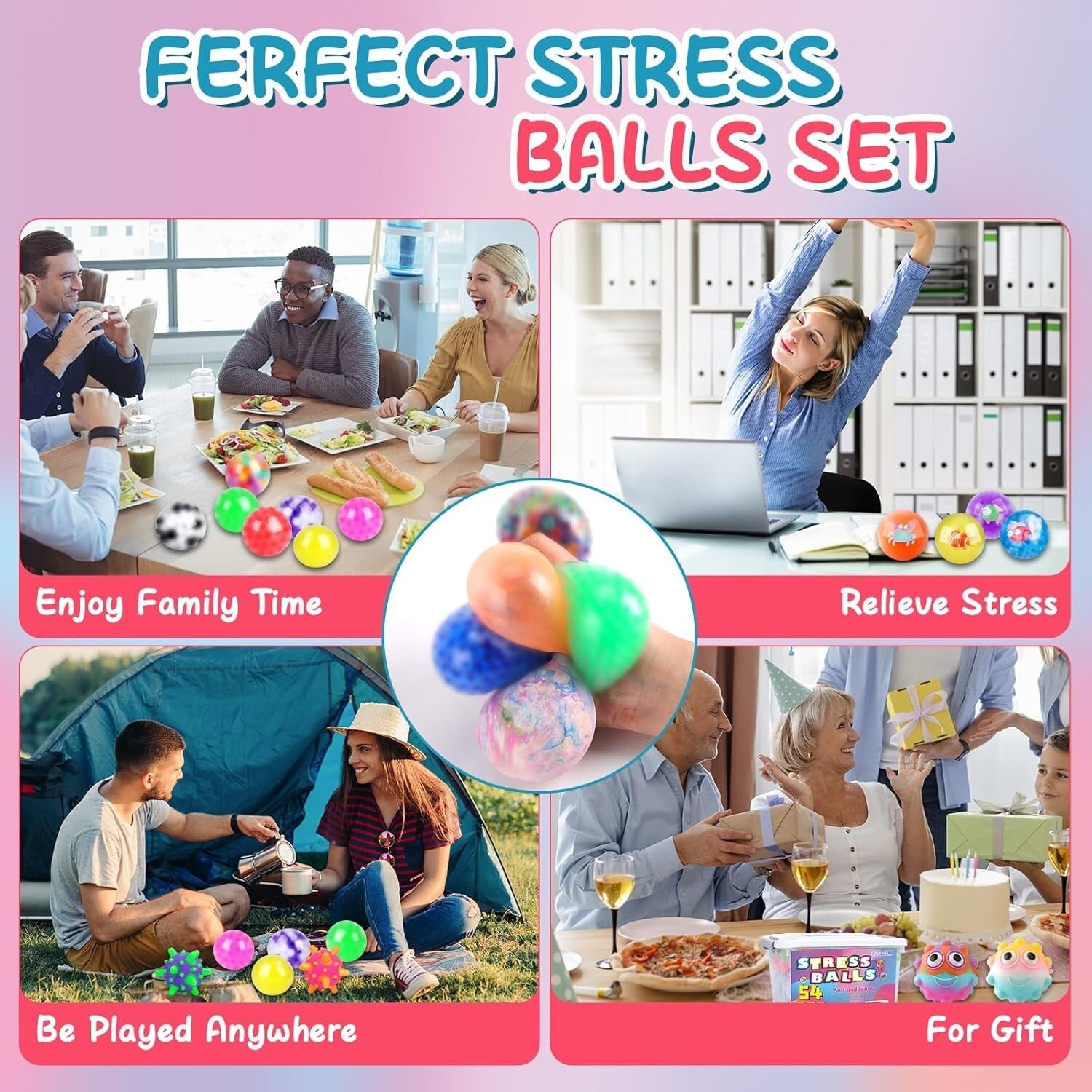 54 Variety Pack Stress Balls - Non-Toxic Stress Relief Fidget Toys for Gifting