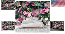 Load image into Gallery viewer, Large Tropical Leaves Wall Mural - 158" x 110" Silk Wallpaper for Living Rooms