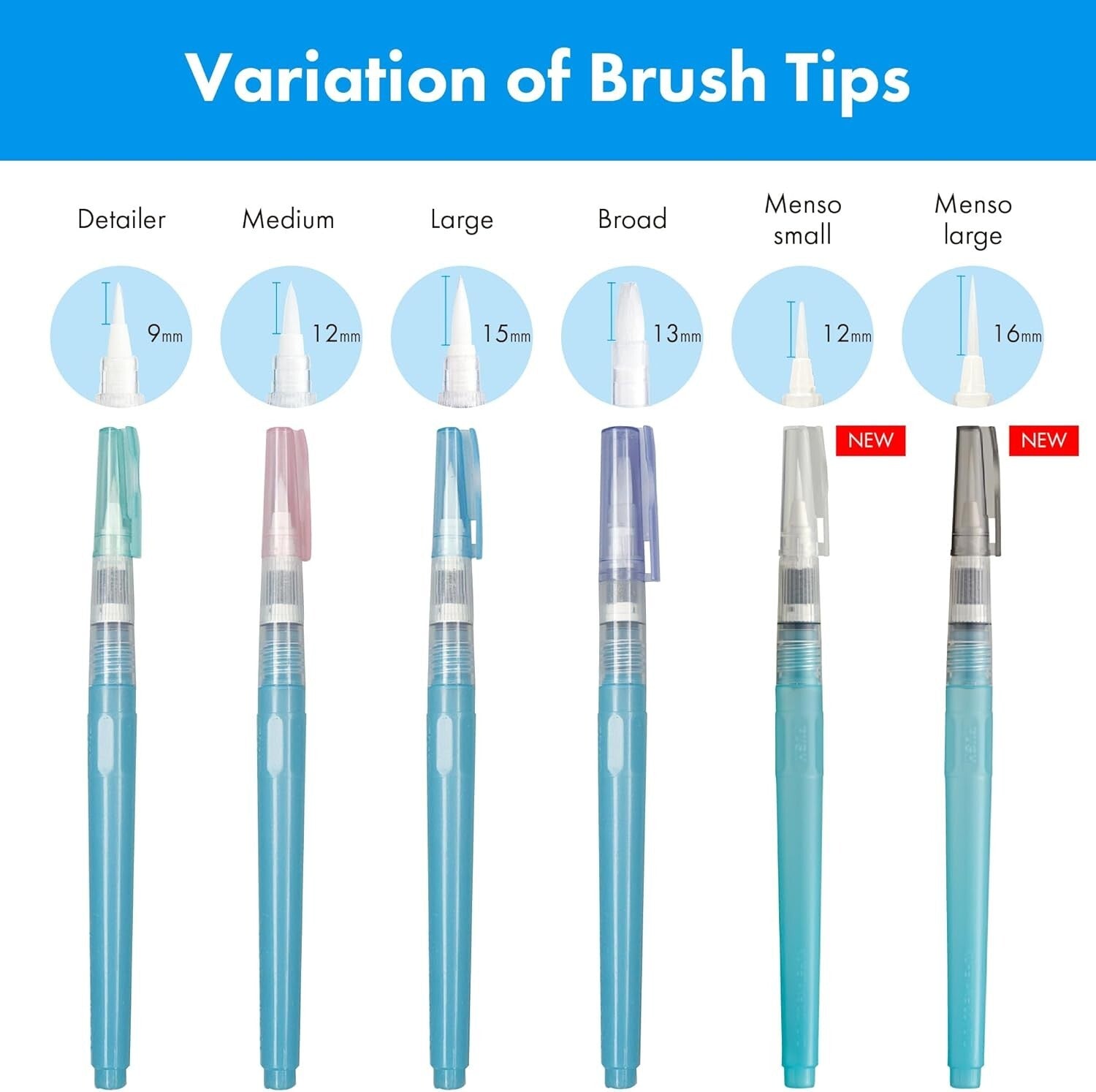 Eco-Friendly Zig Water Brush Pen Set - 6 Flexible Nylon Tips for Watercolor