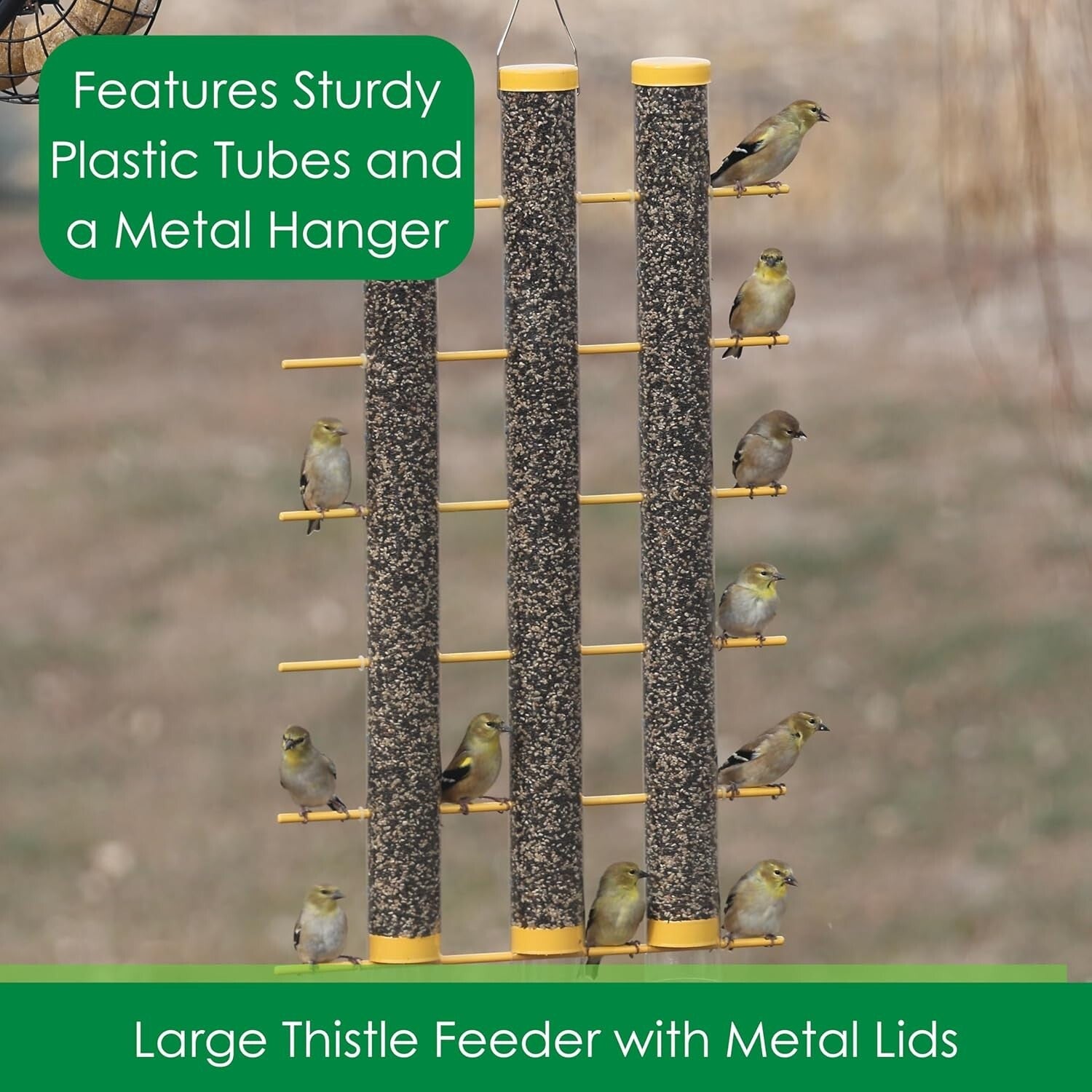 Heavy-Duty 3 Tube Finch Feeder with 24 Feeding Perches - Durable and Easy Clean