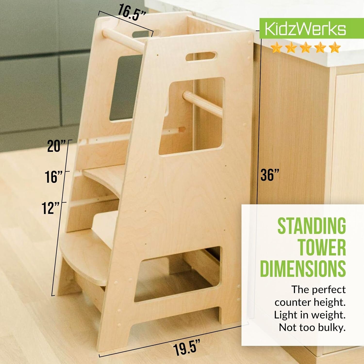 Adjustable Toddler Kitchen Step Stool - Child Standing Tower in Natural Wood