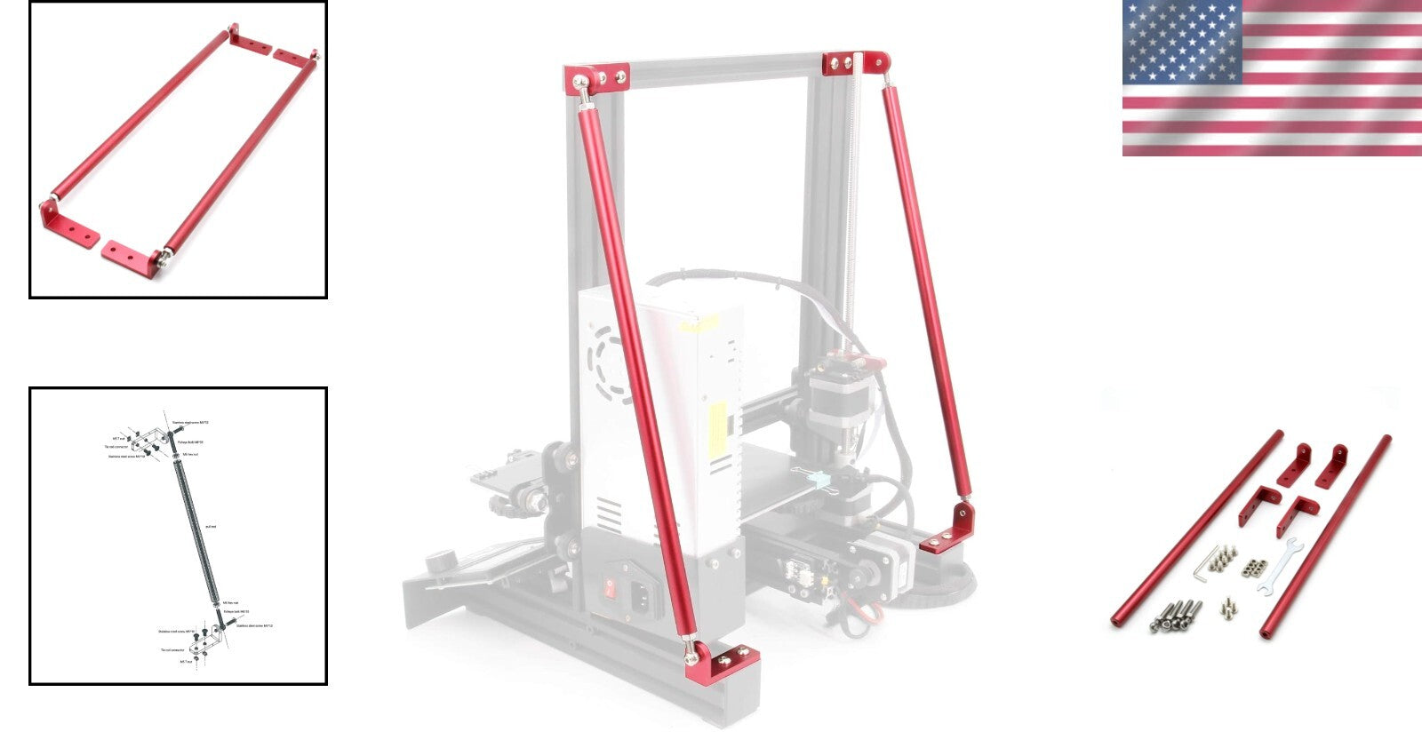 Effortless Installation: Red Supporting Rod Set for Ender 3/3 Pro/V2 3D Printers