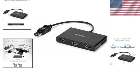 3-Port DisplayPort MST Hub - Connect 3 HDMI Monitors for Enhanced Workstations