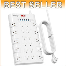 Load image into Gallery viewer, Surge Protector Power Strip with 22 Outlets and 6 Fast USB Ports - 2100 Joules