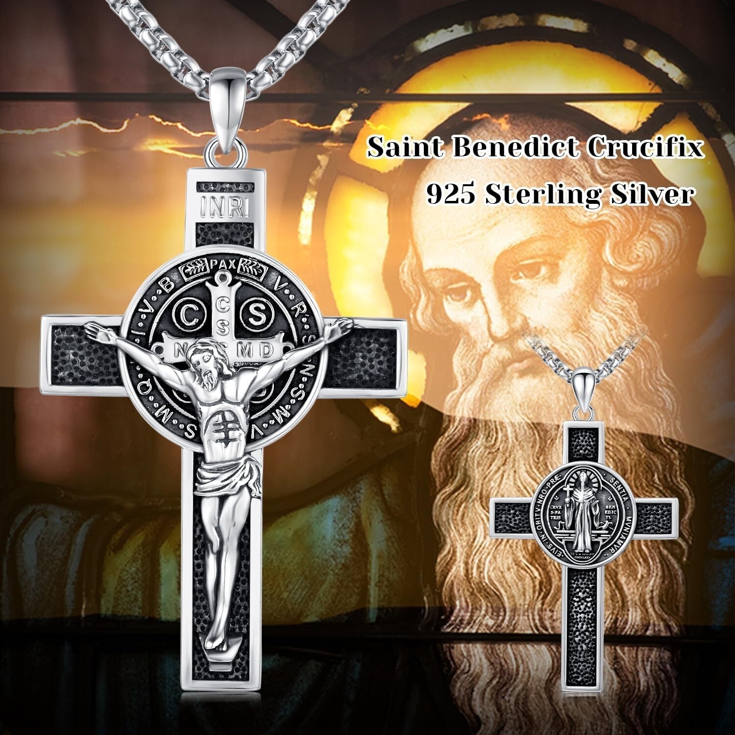 925 Sterling Silver St. Benedict Crucifix Necklace - Meaningful Catholic Gift