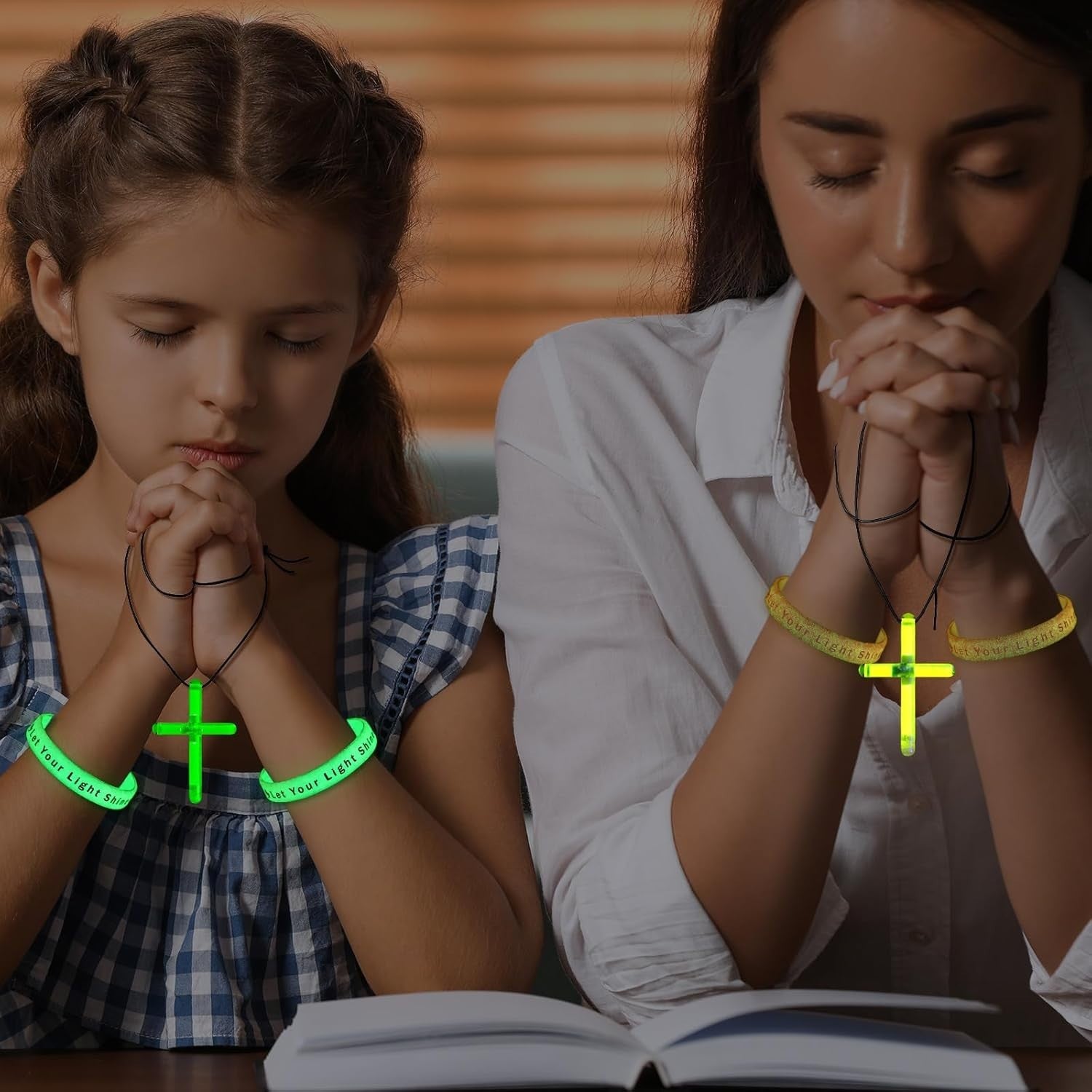 Bulk 200 Pcs Glow Bracelets and Cross Necklaces - Faithful Party Favors for Kids
