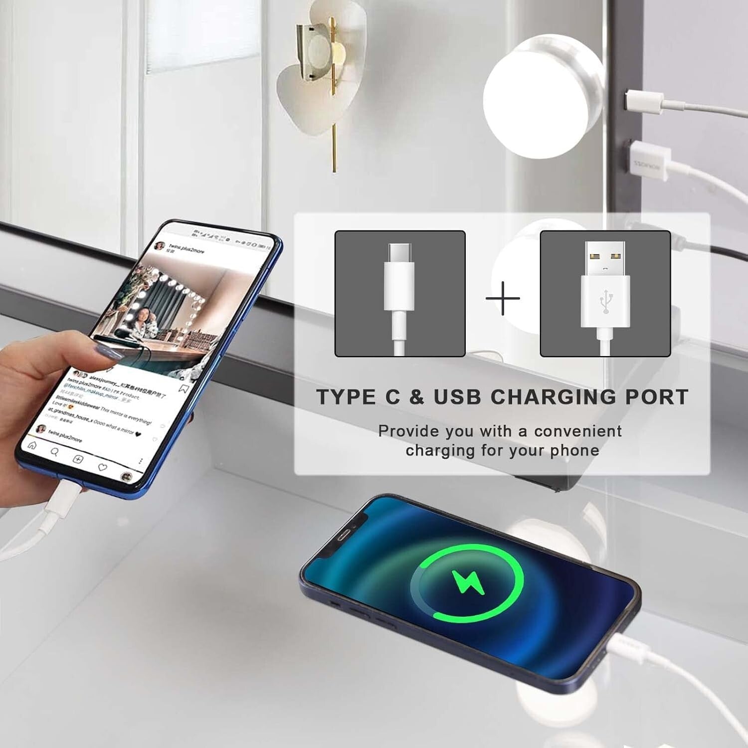 Elegant Vanity Mirror with Adjustable Brightness & 10X Magnification - Black