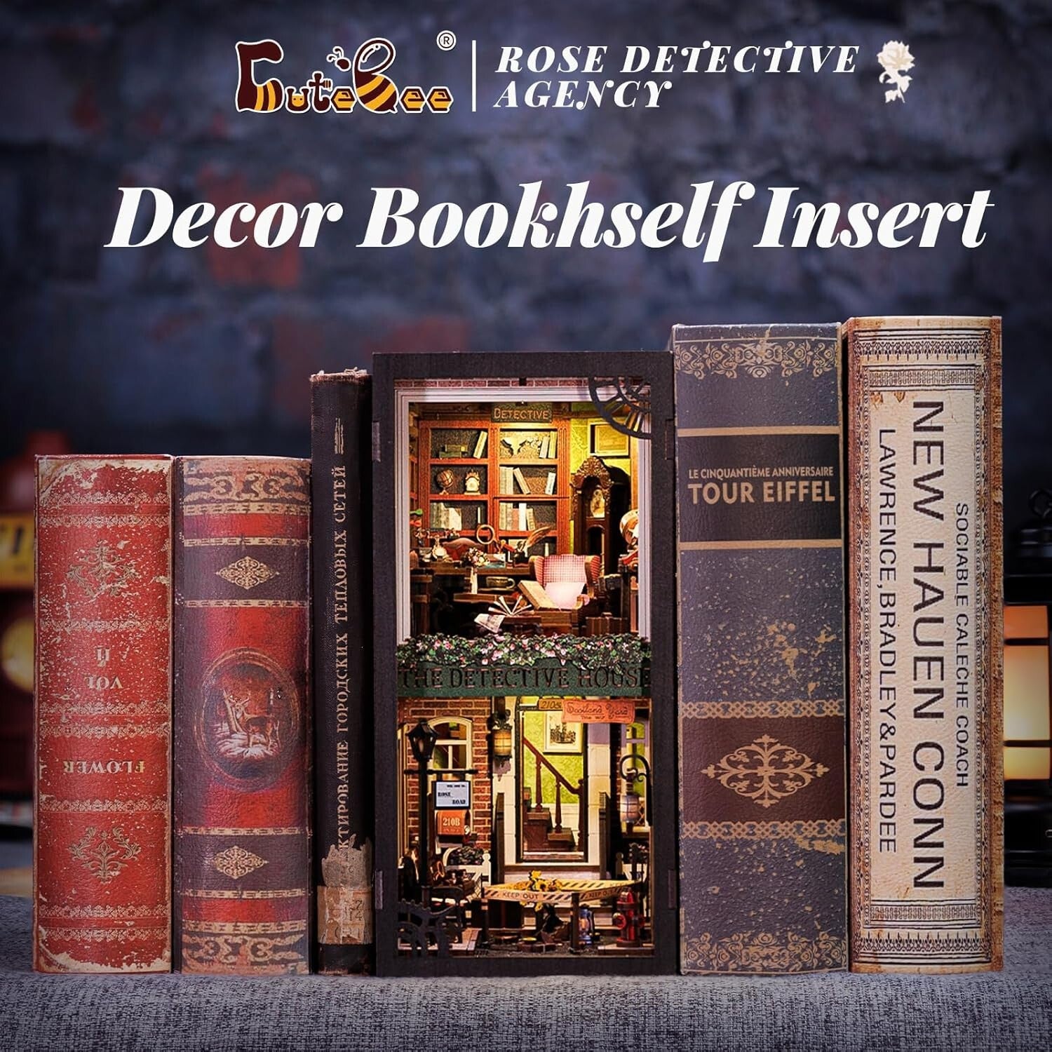 Rose Detective Agency DIY Book Nook Kit - Magical Miniature Decor with LED Light