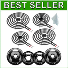 Load image into Gallery viewer, Complete Electric Stove Burner Set with Porcelain Drip Pans - 9-Piece Black Set