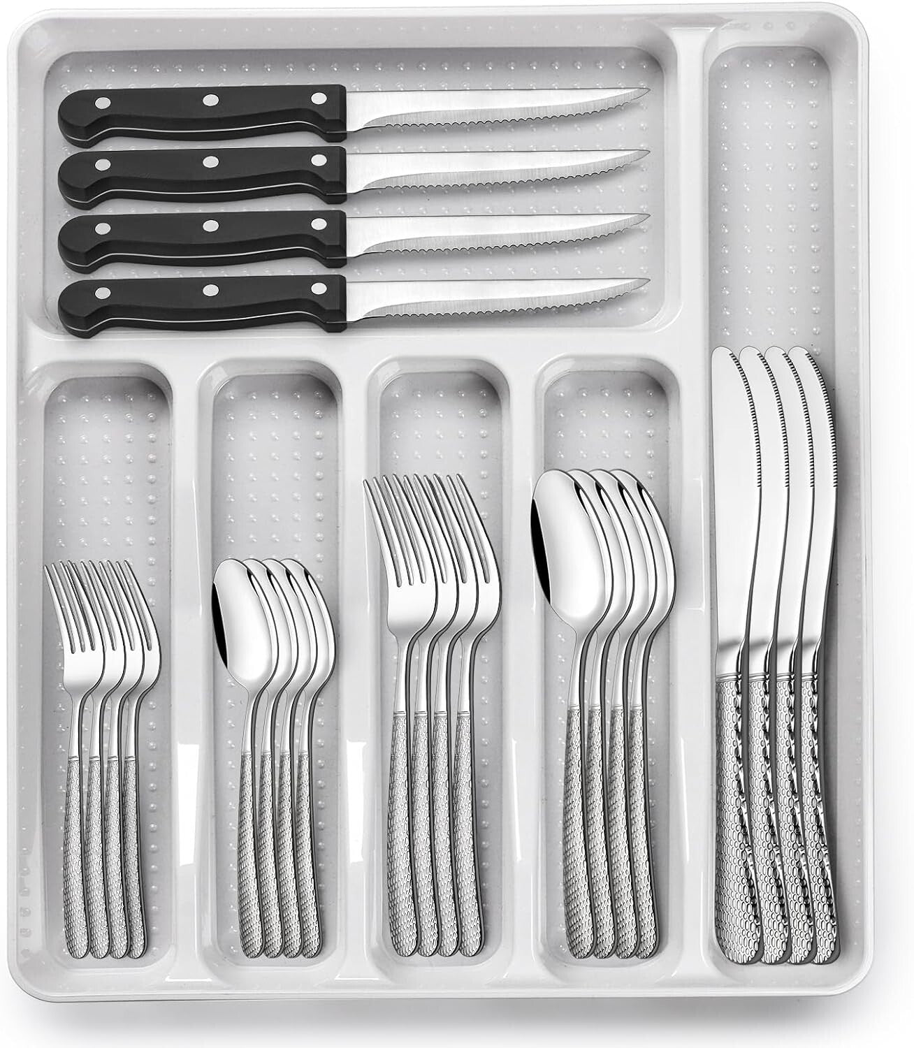 Elegant 49-Piece Flatware Set with Comfortable Handles & 6-Compartment Organizer