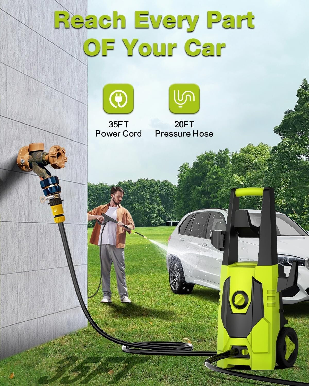4800 PSI Electric Pressure Washer - Powerful 3.2 GPM Cleaning System in Green