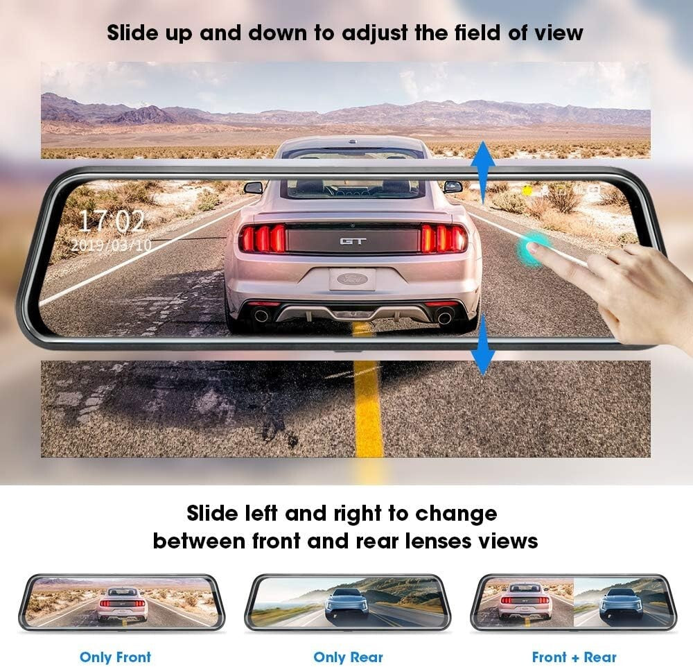 Full Touch Screen 10'' Dual Camera Rear View Mirror with Night Vision G-Sensor