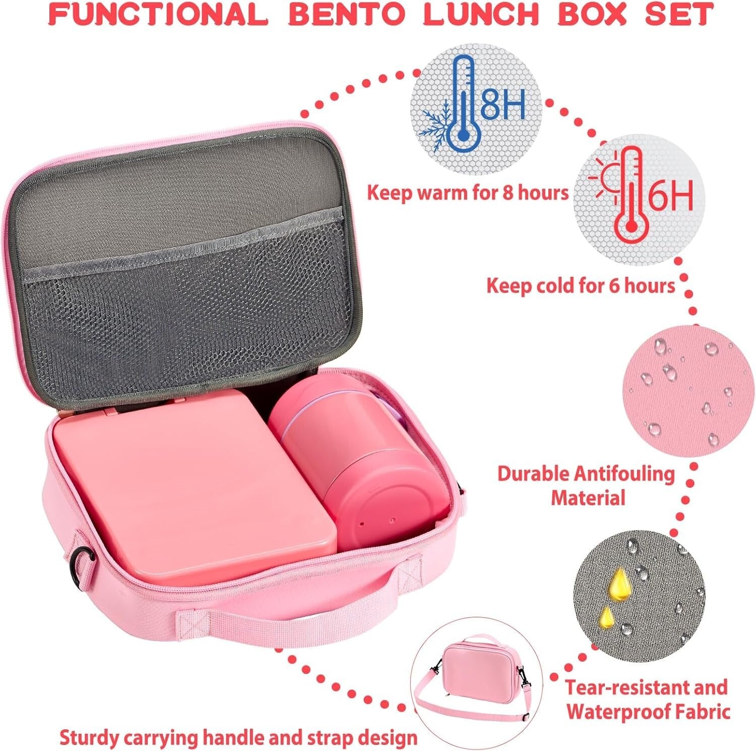 4-Compartment Kids Bento Box with Matching Insulated Lunch Bag & Soup Jar