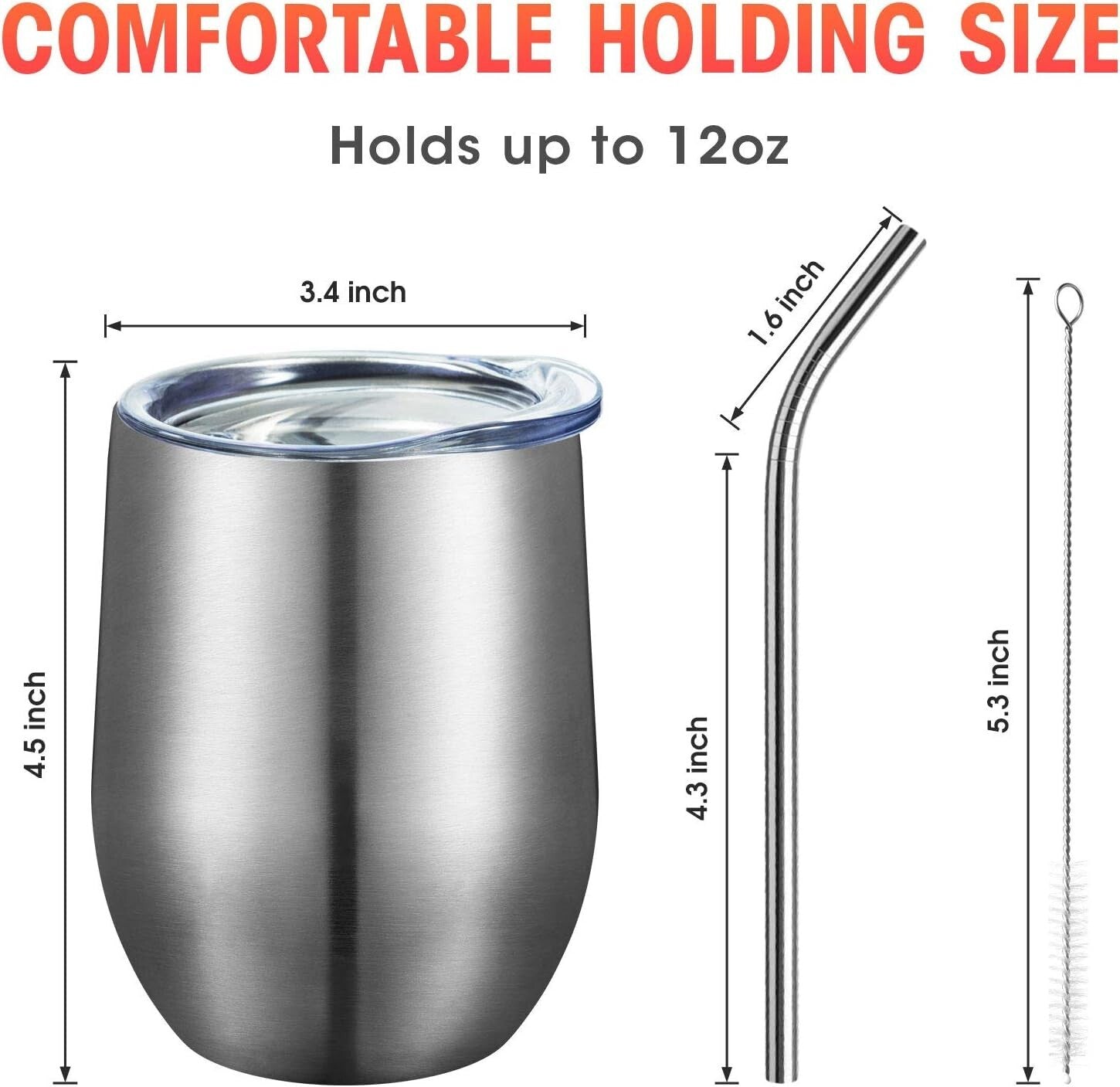 Durable 12oz Silver Stemless Wine Tumblers - Double Wall Insulation, 8 Count