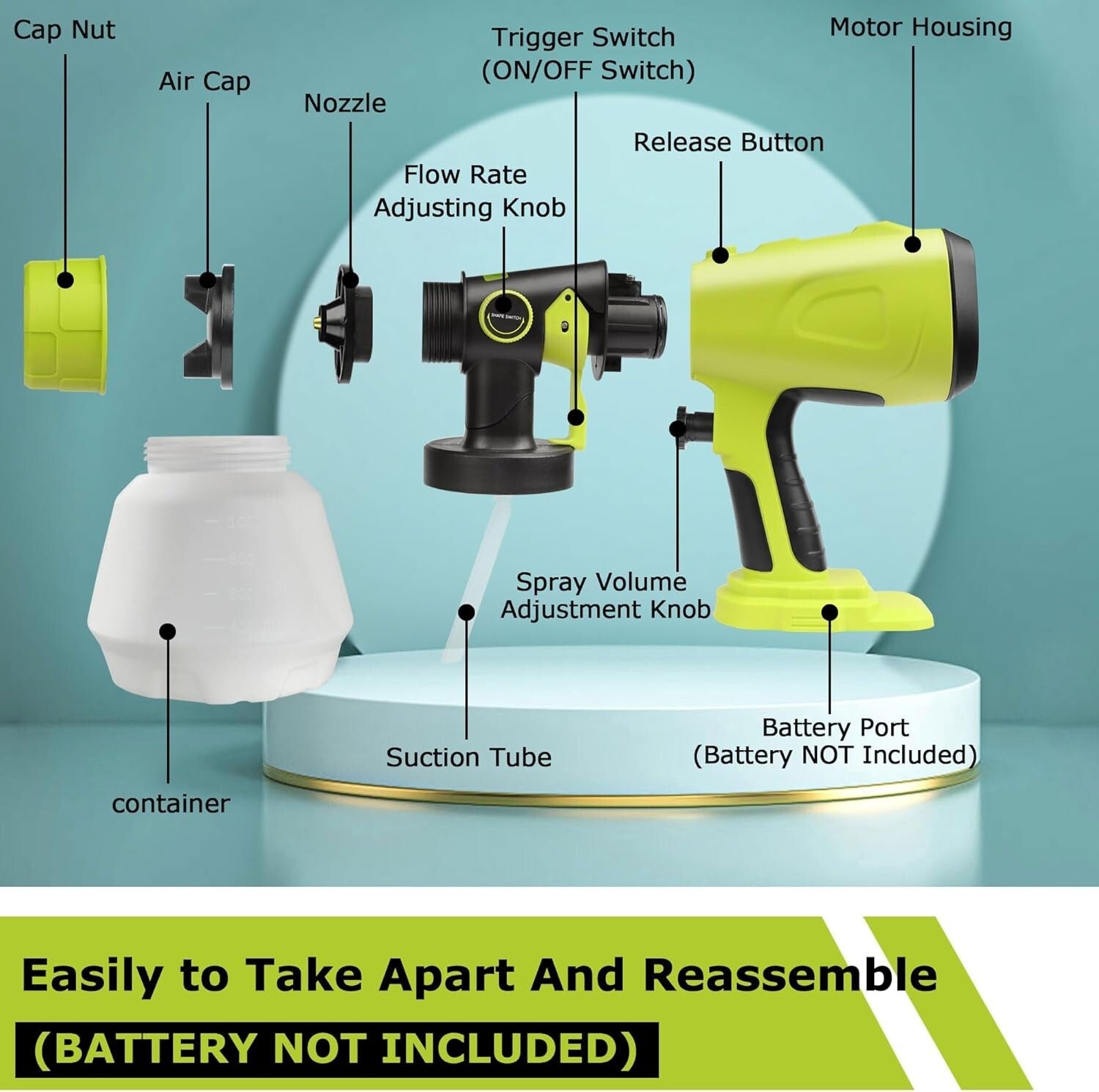 Efficient Cordless Handheld Paint Sprayer - 1000ML, Ideal for Cabinets & Walls