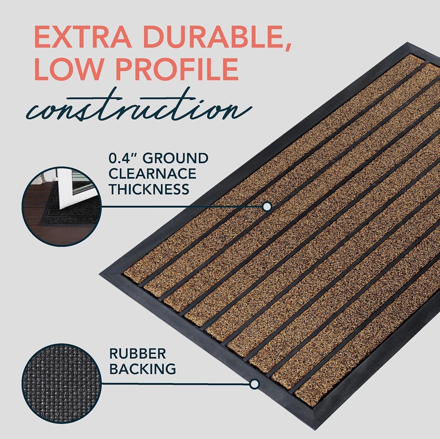 Low Profile 32" x 20" Bright Brown Door Mat - Heavy Duty Indoor/Outdoor Rug