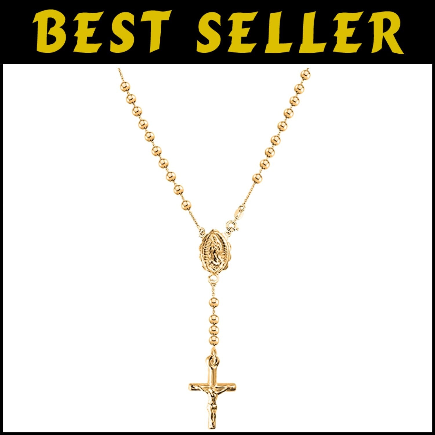 Italian 18K Gold-Plated Pendant & Solid Bead Chain Necklace - Hypoallergenic