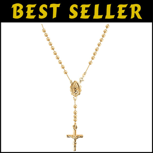 Italian 18K Gold-Plated Pendant & Solid Bead Chain Necklace - Hypoallergenic