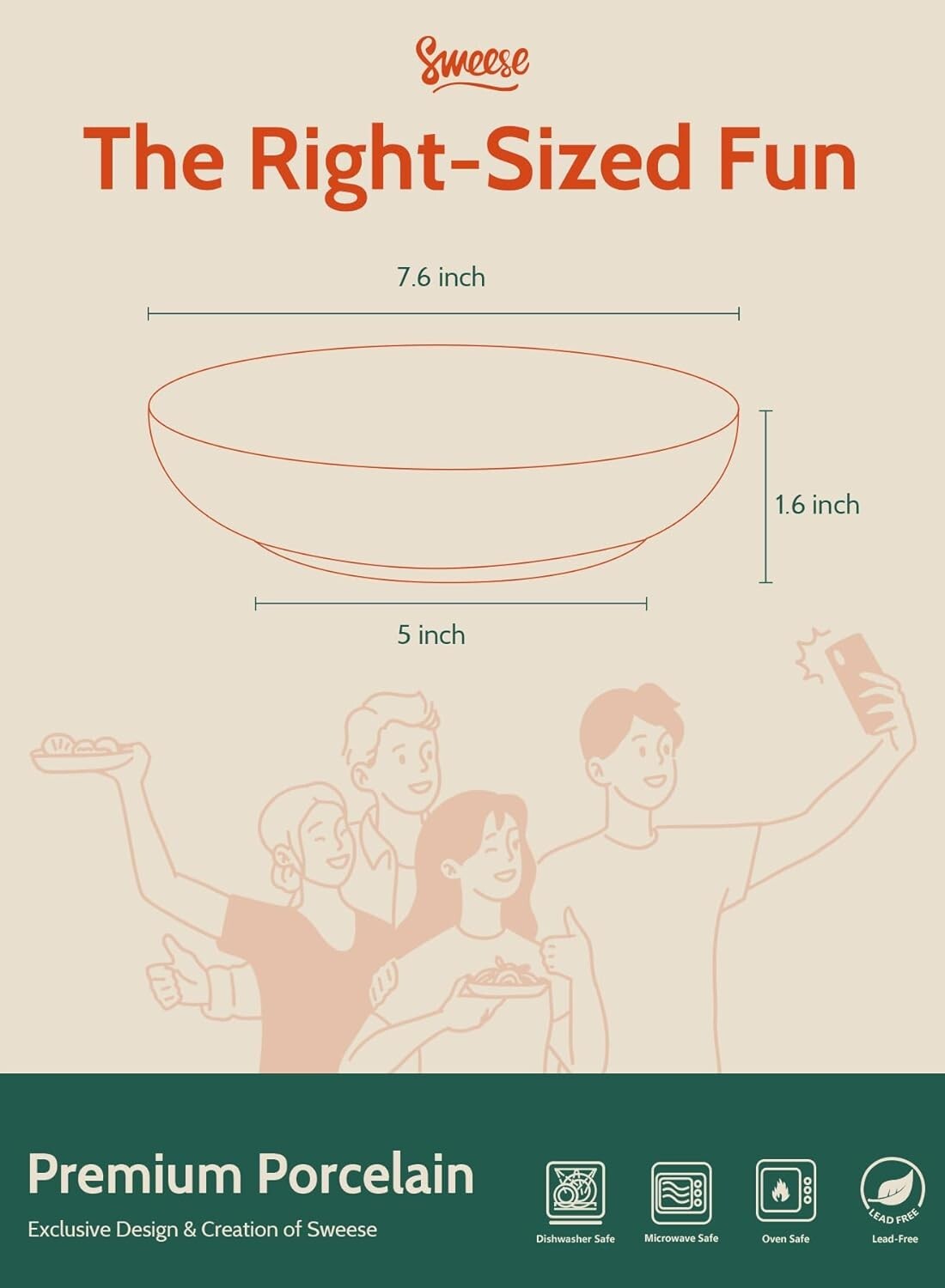 7.6 Inch Stackable White Salad Bowls - Microwave & Dishwasher Safe Set of 6