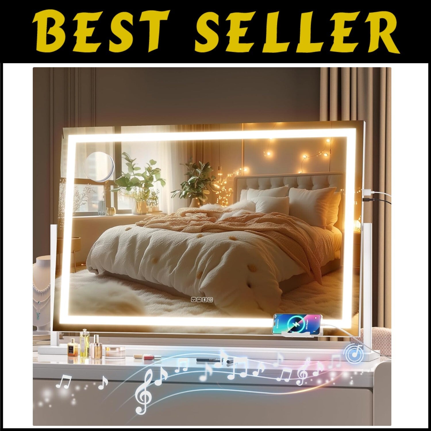 Dimmable 36x24 Vanity Mirror with 10X Magnification & Color Adjustable Lighting