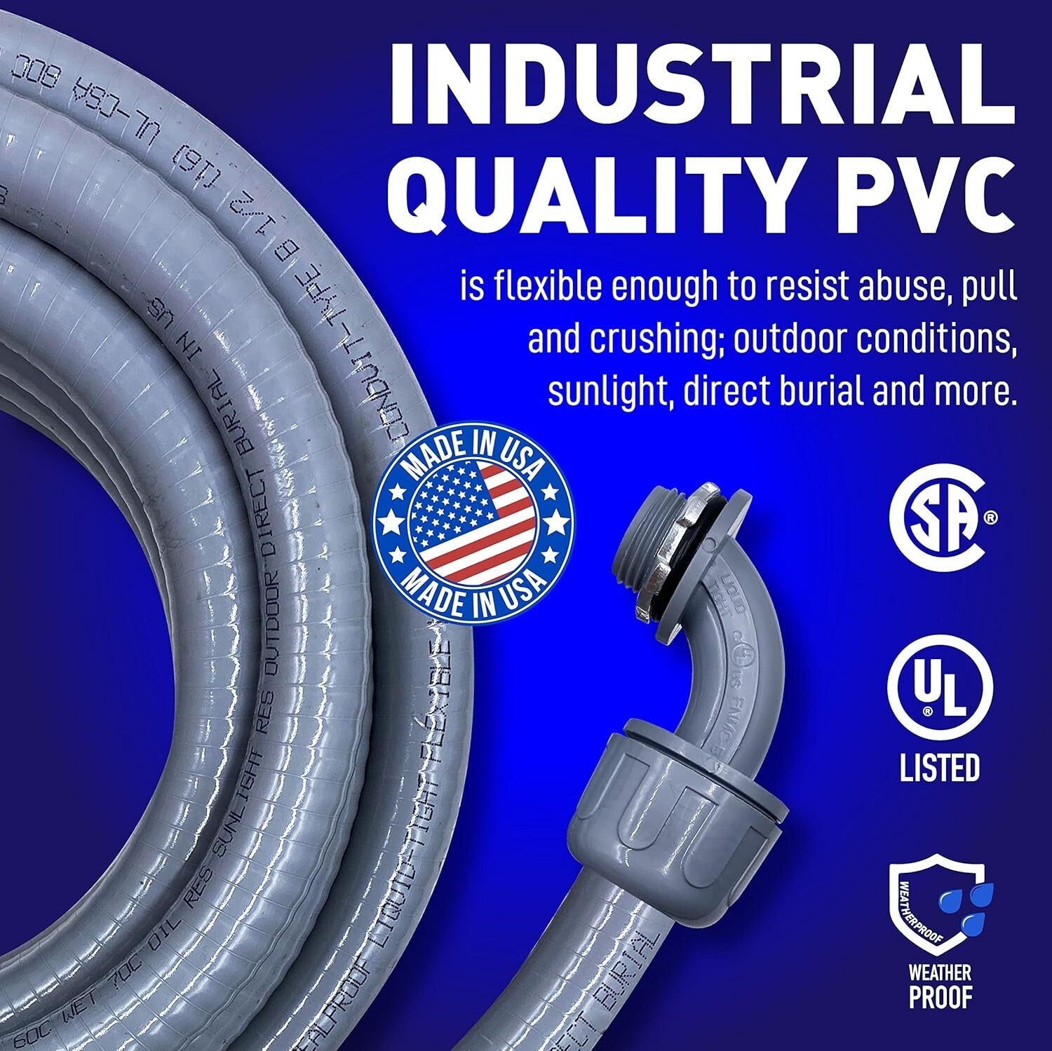 1-1/2 Inch Non-Metallic Liquid-Tight Conduit Kit - Flexible and Durable, 25 ft