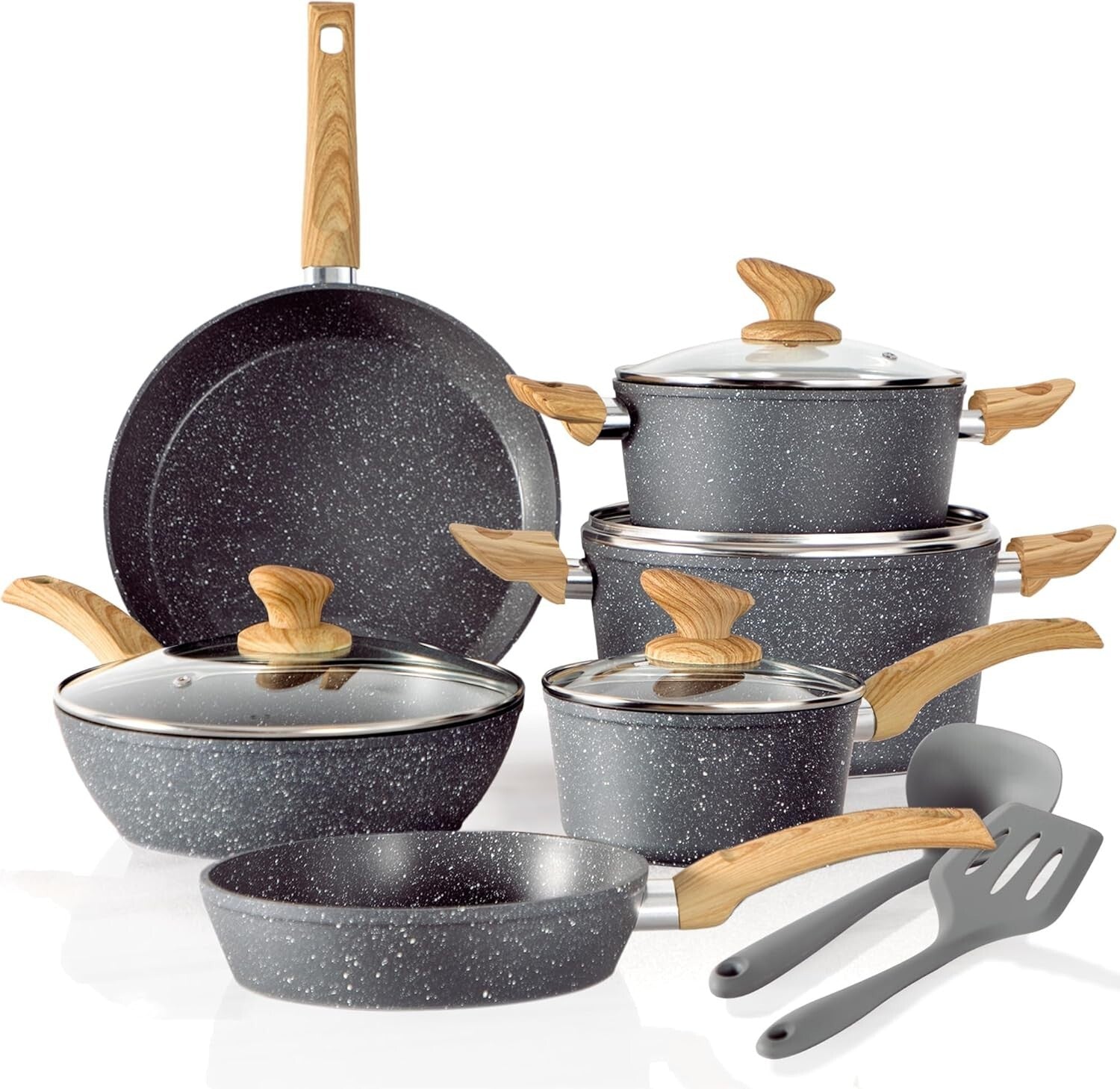 Durable 12-Piece Cookware Set with Granite Coating - Induction & Gas Compatible