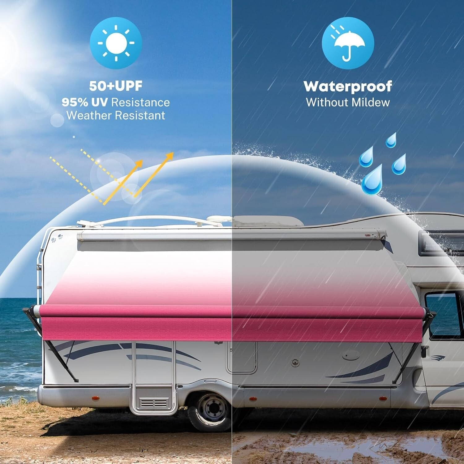 17' Durable Vinyl RV Awning with Easy Install Pull Strap - Pink Fade Design