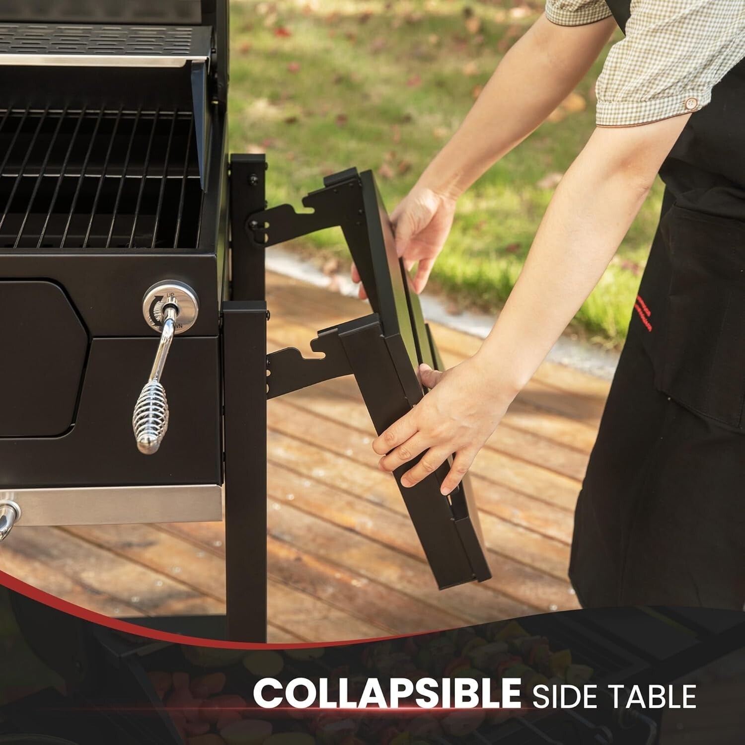 Charcoal Grill with Adjustable Height & Collapsible Tables - Perfect for Picnics