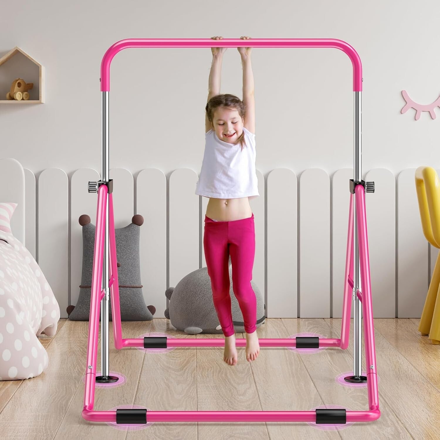 Foldable Kids Gymnastics Bar, Adjustable 35-51” with Safety Pad - Perfect Gift