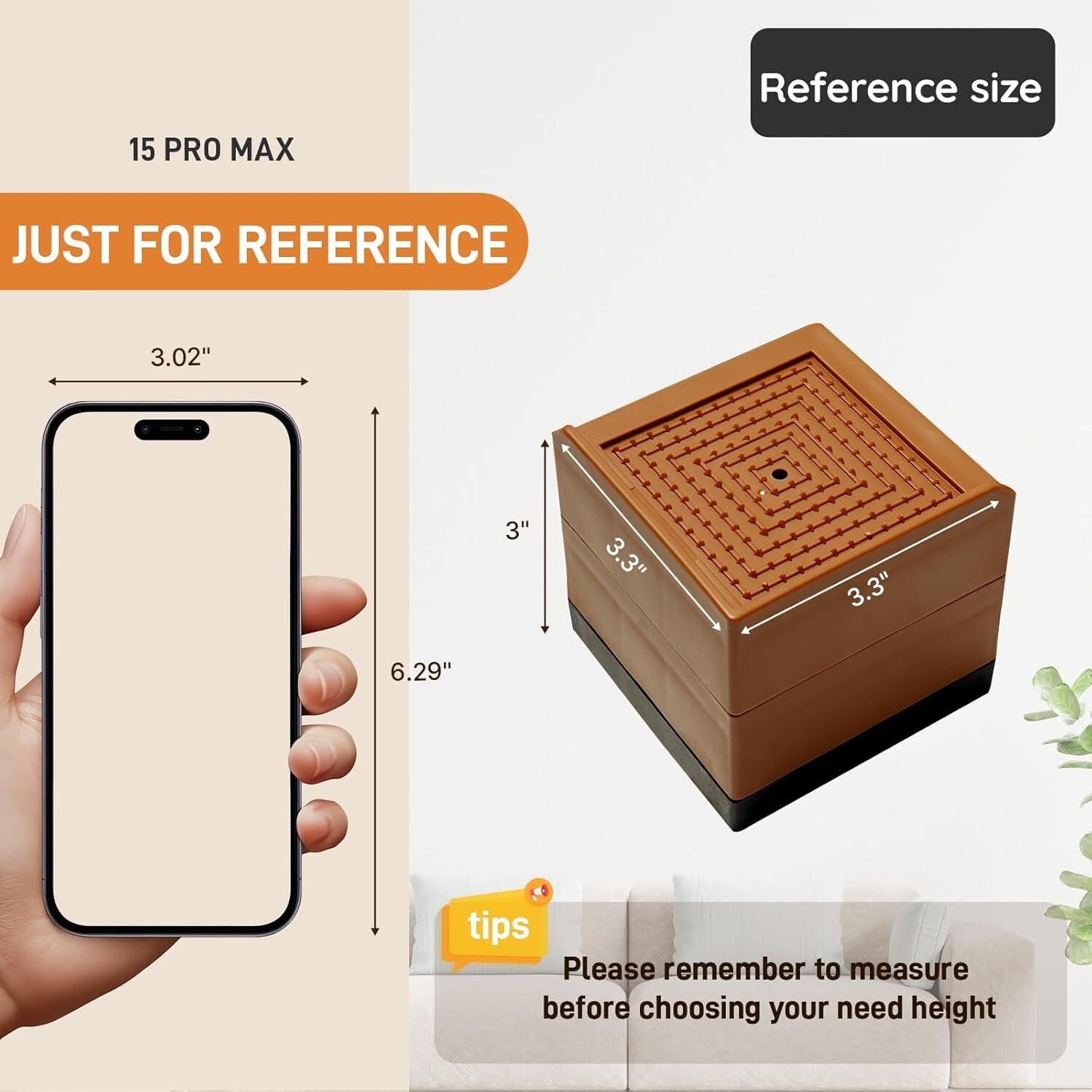 Elegant Brown Furniture Lifts 3-Inch Risers, Perfect for Beds & Sofas - 8 Pack