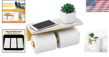 Load image into Gallery viewer, Modern Brushed Gold Toilet Paper Holder with Marble Shelf for Stylish Washrooms