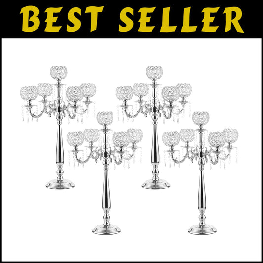 Luxury Crystal & Silver Candelabra Holders - 4 Elegant Sets for Special Events