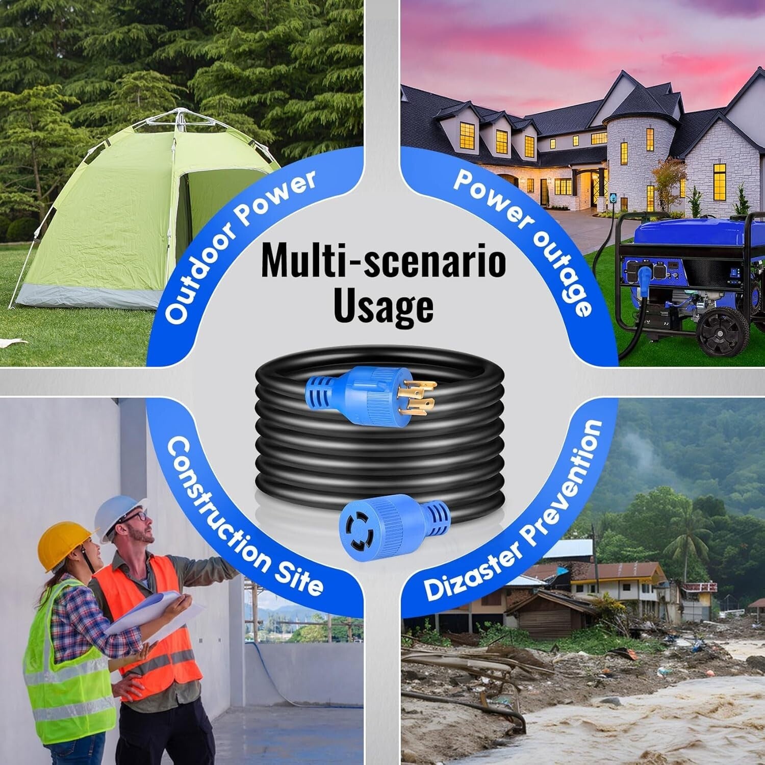 ETL Certified 30 Amp 30 FT Generator Extension Cord with Pre-Drilled Inlet Box