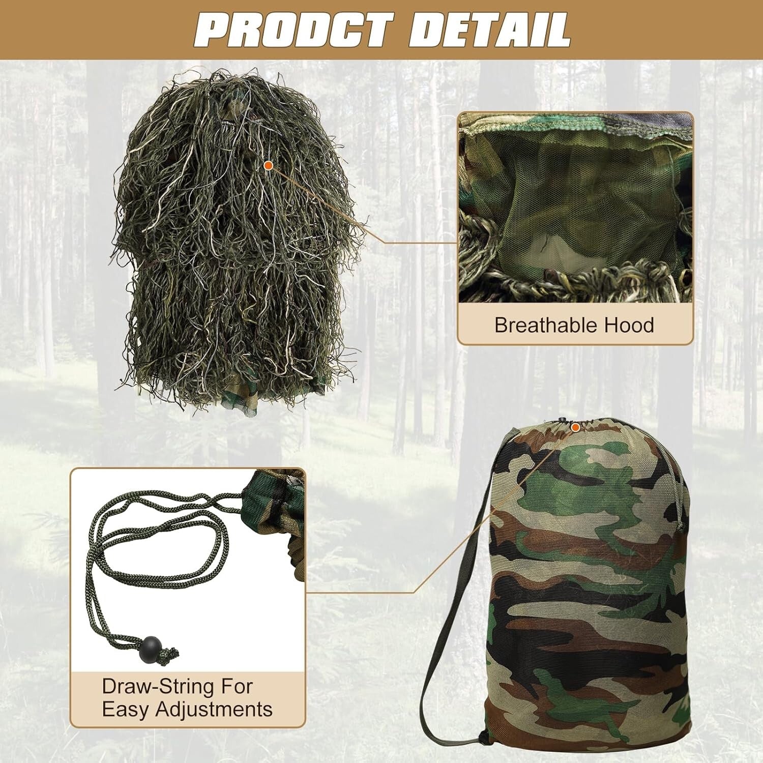 3D Camouflage Ghillie Suit - All-in-One Hunting Outfit with Carry Bag