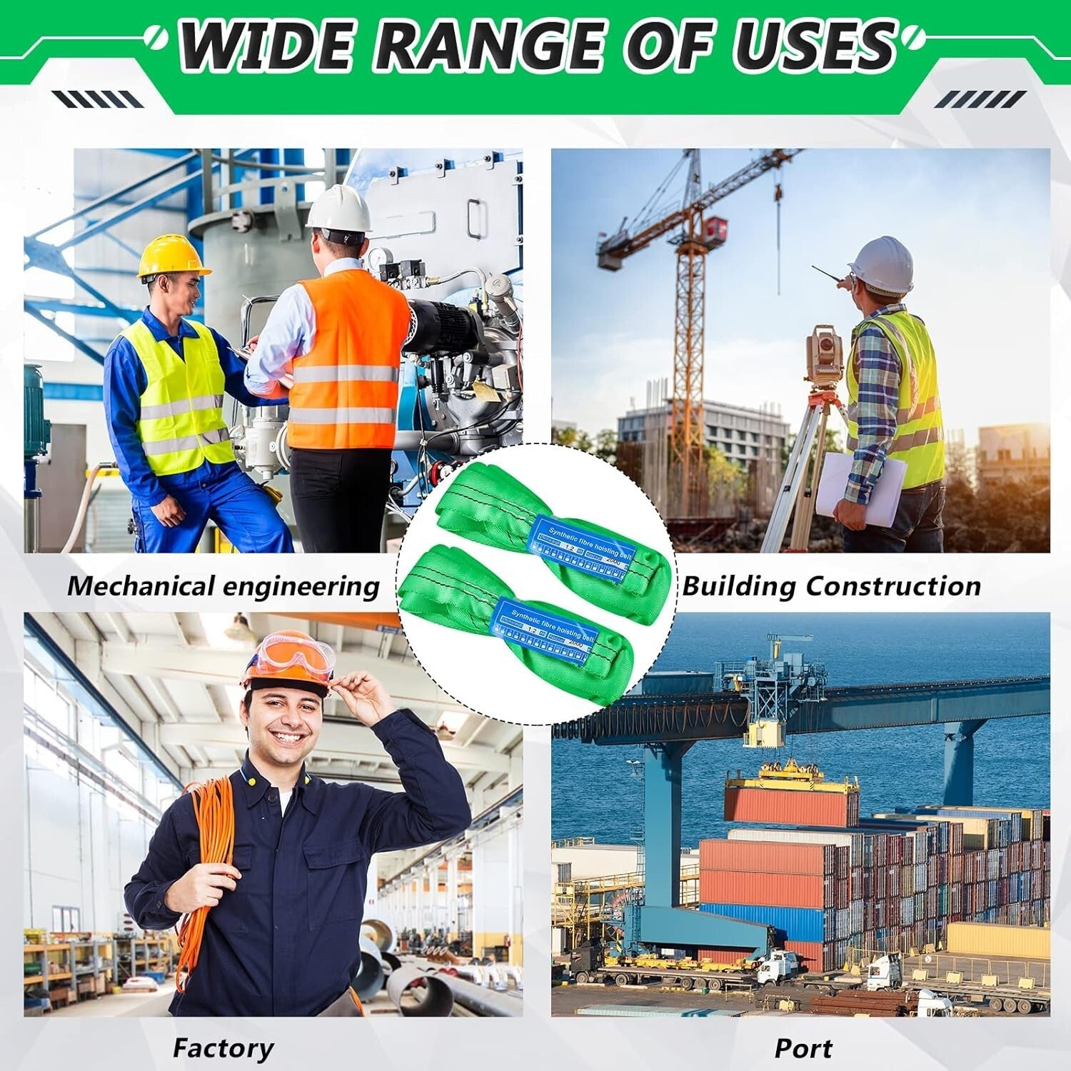 Professional-Grade Lifting Straps - 12 Ft Polyester Slings with 5300 LB Capacity