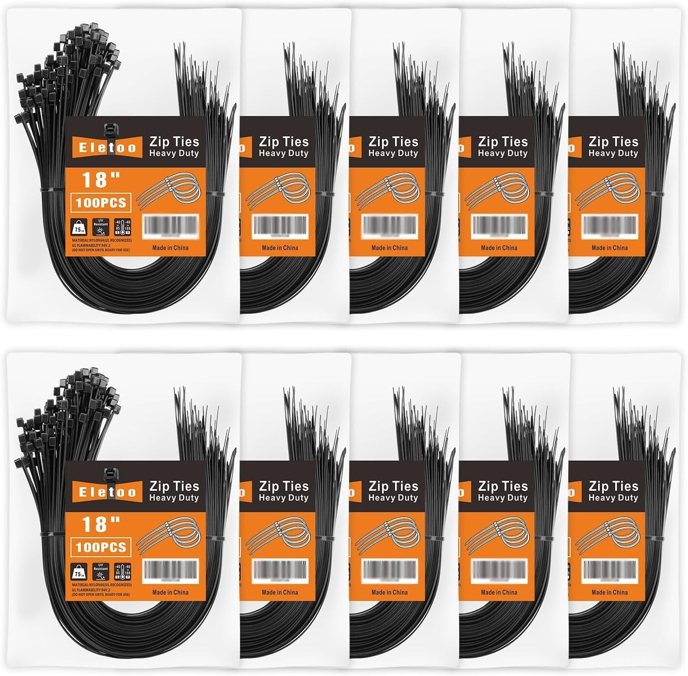 Durable 18 Inch Black Zip Ties - 1000 Pack With UV and Fireproof Properties