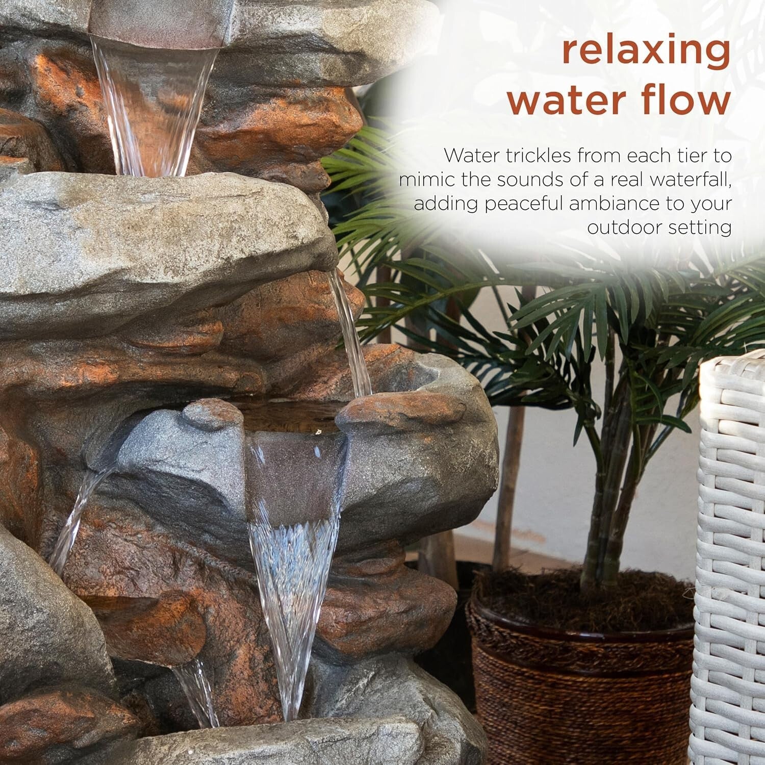 Elegant Light Gray 4-Tier Rock Water Fountain - Soothing Outdoor Water Feature