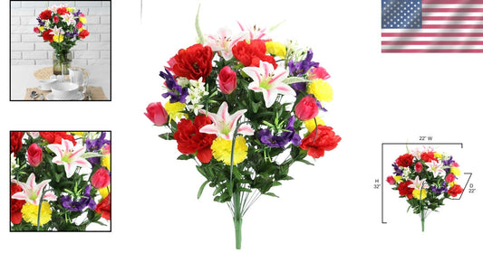 40-Stem Artificial Mixed Flower Arrangement - Vibrant Roses, Lilies & Peonies
