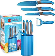 Load image into Gallery viewer, 5-Piece Kids Cooking Set: Safe Blue Knives, Peeler &amp; Holder for Young Chefs